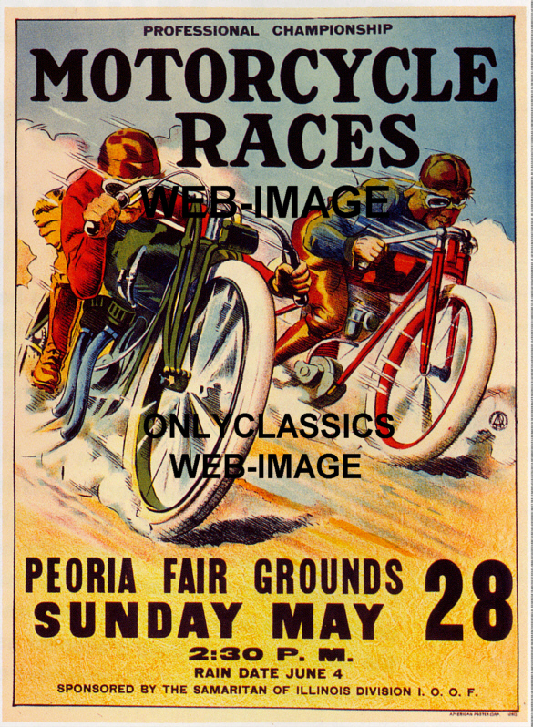 1916 PEORIA IL STATE FAIRGROUNDS VINTAGE MOTORCYCLE RACING POSTER
