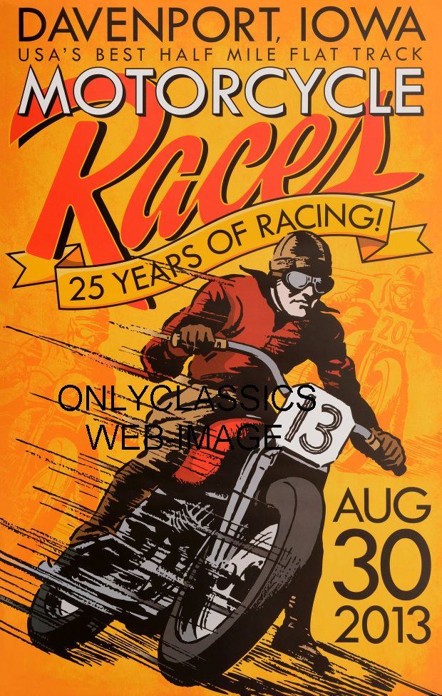 VINTAGE FLAT TRACK MOTORCYCLE RACING POSTER FANTASTIC ART GRAPHICS