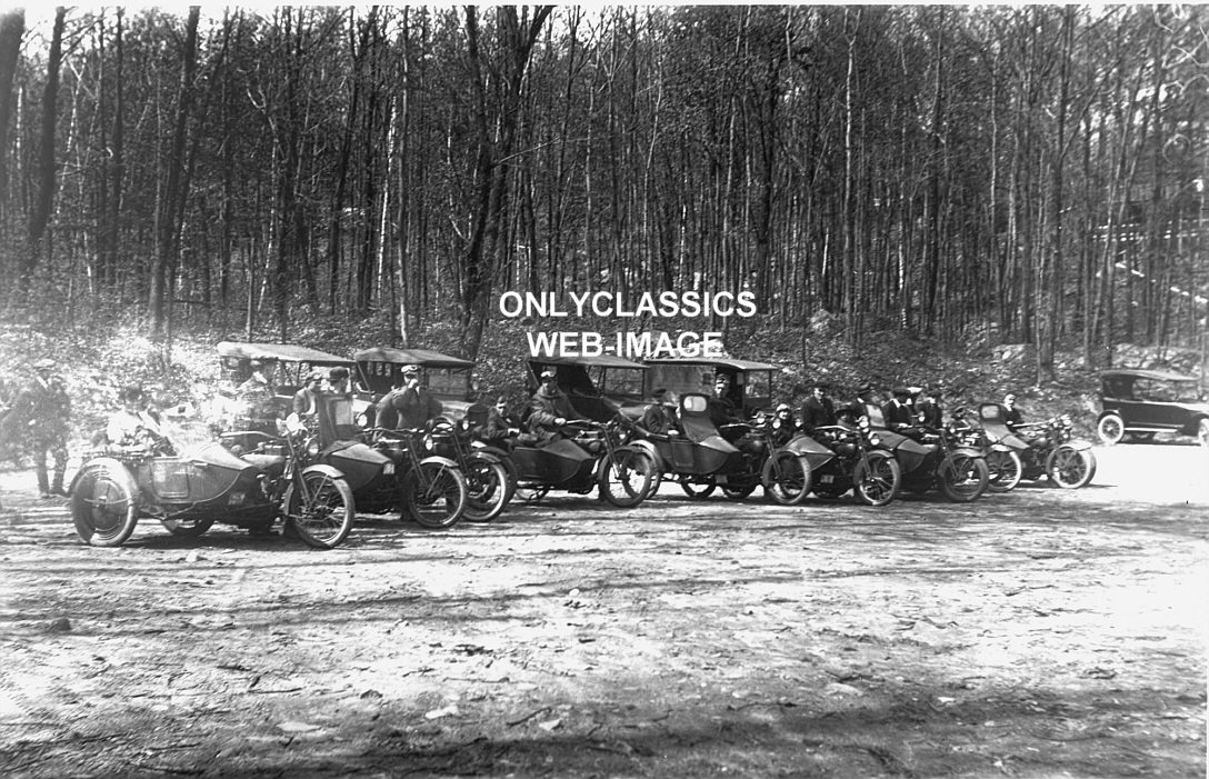 1920 HARLEY DAVIDSON MOTORCYCLE  SIDECAR  LINE UP PHOTO  
